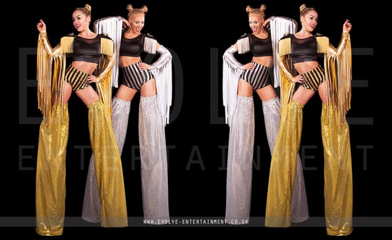 Circus-Stilts-Gold-and-Silver